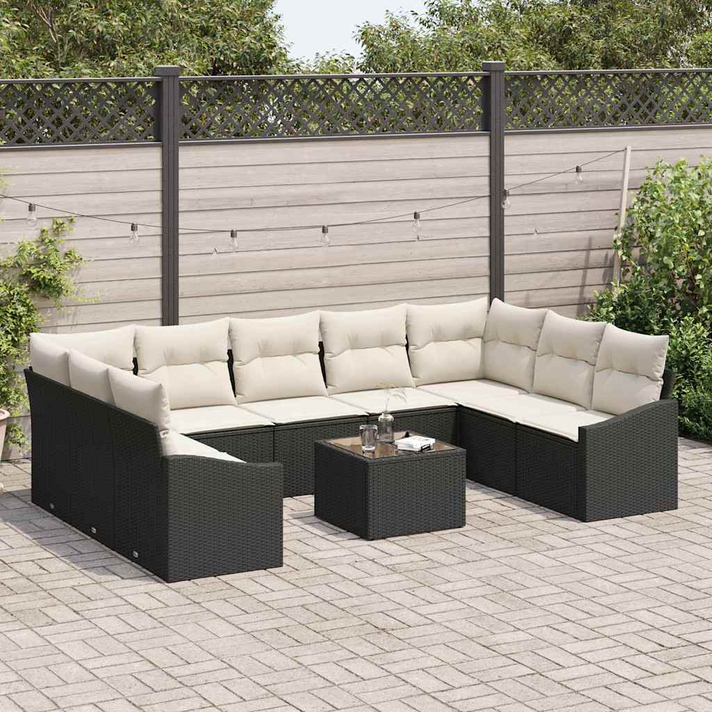 vidaXL 9-delige tuinbank set met kussens in bruin poly rattan