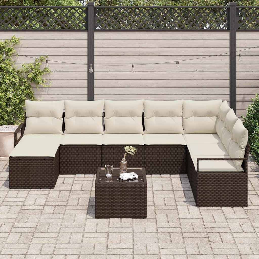 vidaXL 8-delige tuinset met kussens in grijs poly rattan