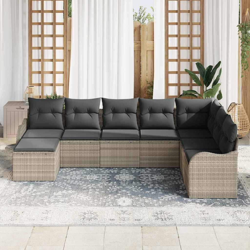 vidaXL 8 Delige Tuinsofa Set met Kussens Lichtgrijs Poly Rattan