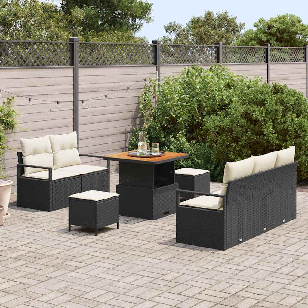 vidaXL 8-delige tuinset met kussens in zwart poly rattan