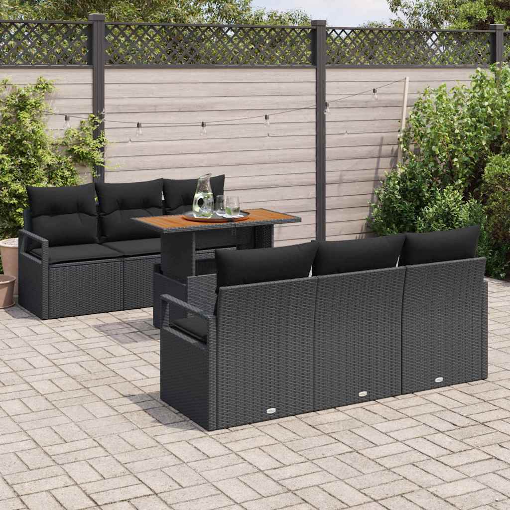 vidaXL 7-delige Tuin Sofa Set met Kussens Zwart Poly Rattan