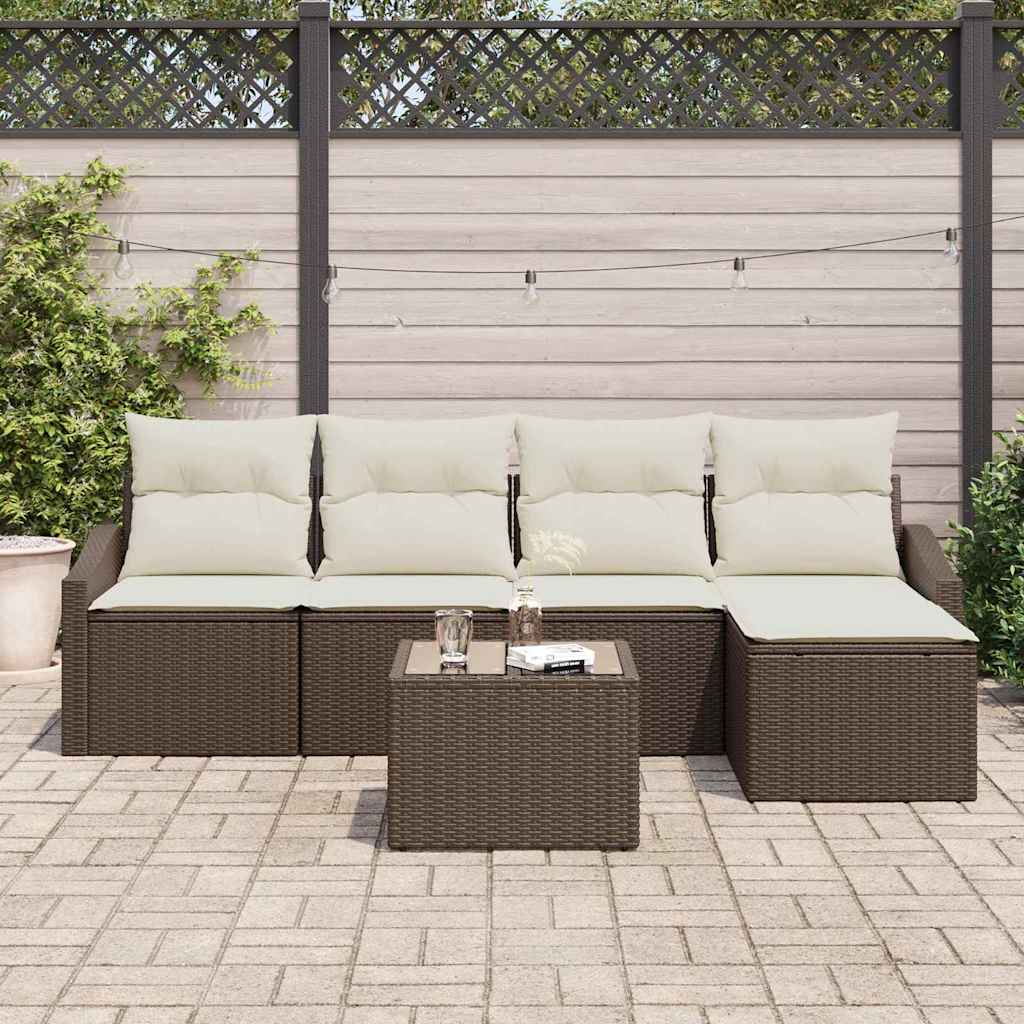 vidaXL 5 Delige Tuin Eetset met Kussens in Grijs, van Poly Rattan