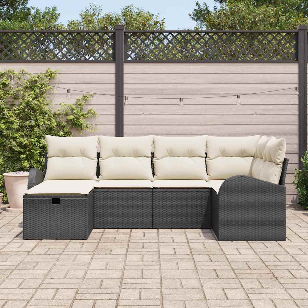 vidaXL 6-delige Tuinbankenset met kussens poly rattan zwart