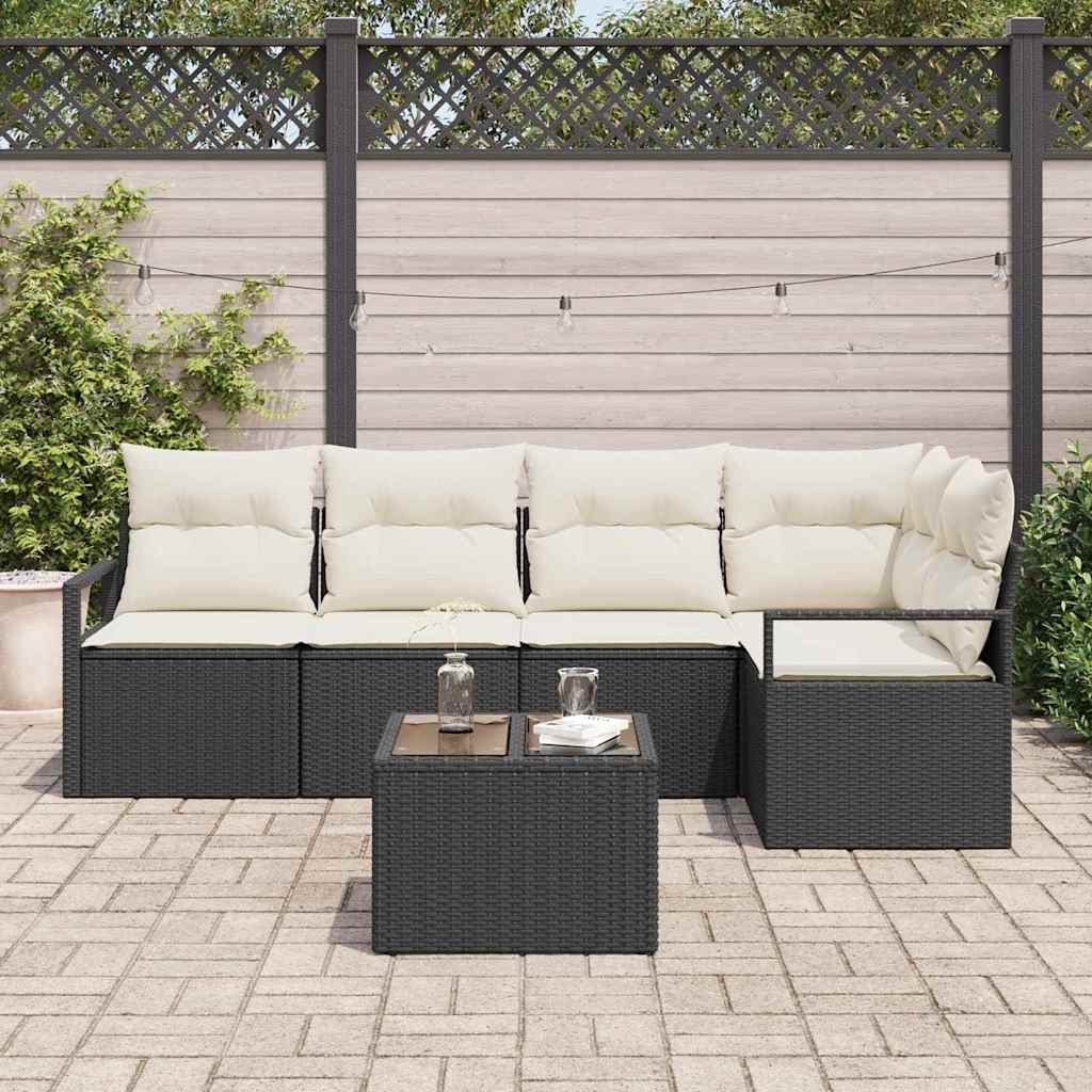 vidaXL 5-delige tuinset met kussens in bruin poly rattan