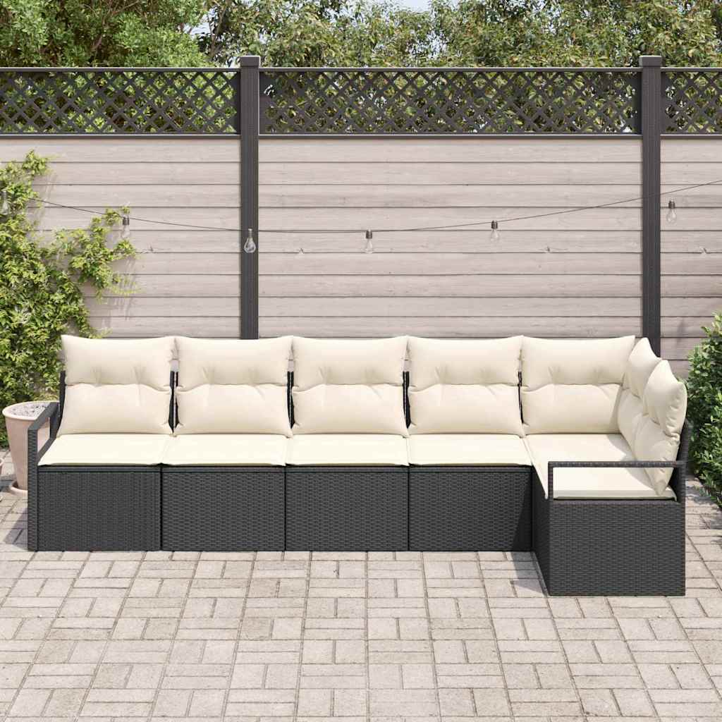 vidaXL 6-delige tuinsofa set met kussens in zwart van poly rattan