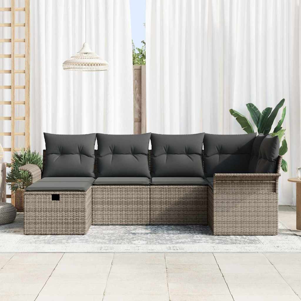 vidaXL 6-delige Tuinbankenset met kussens poly rattan grijs
