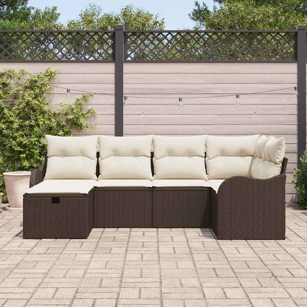 vidaXL 6-delige Tuinbankenset met kussens poly rattan bruin