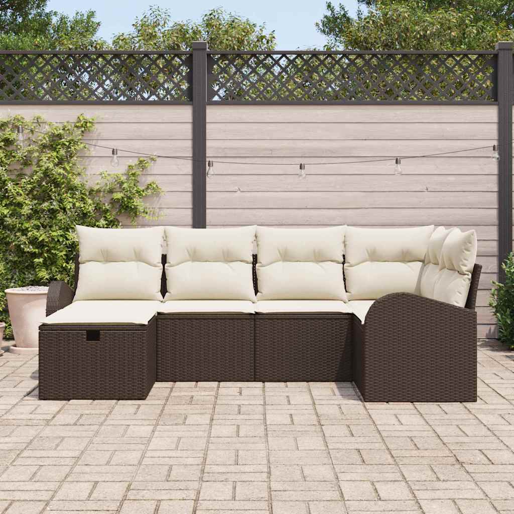 vidaXL 6-delige Tuinbankenset met kussens poly rattan bruin