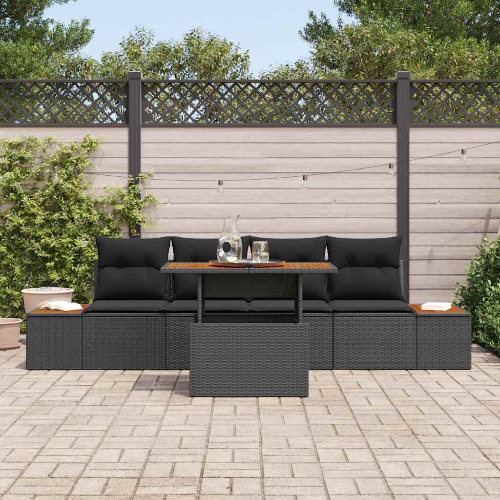 vidaXL 5 delige tuinset met kussens, zwart poly rattan en acacia hout