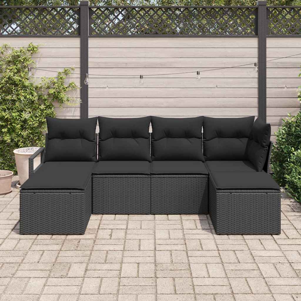 vidaXL 6-delige tuinsofa set met kussens in zwart poly rattan