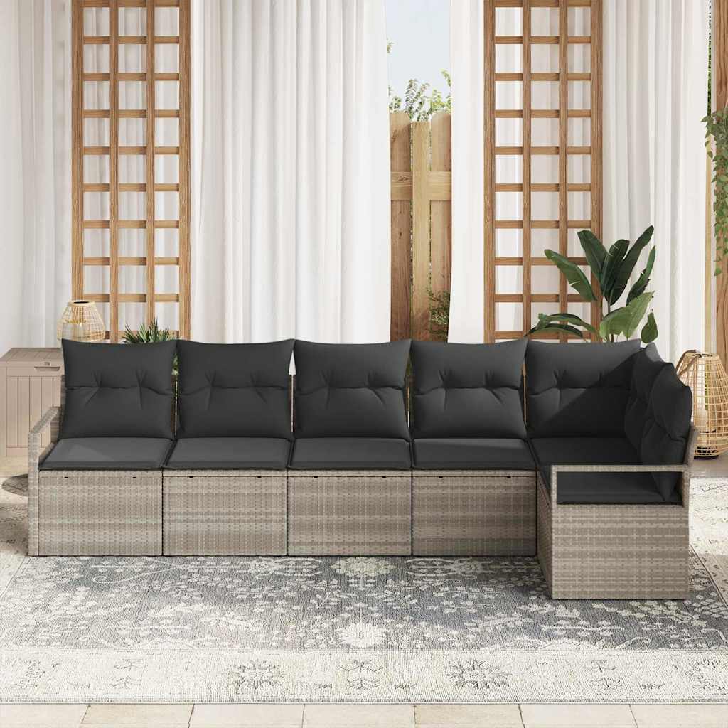 vidaXL 6-delige tuinsofa set met kussens in lichtgrijs poly rattan