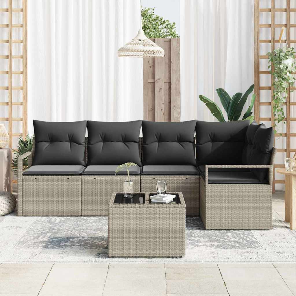 vidaXL 6-delige tuinset met kussens in grijs van poly rattan