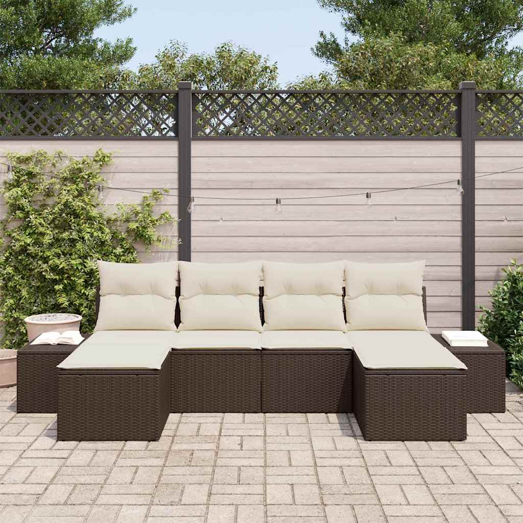 vidaXL 6-delige tuinbankset met kussens in bruin poly rattan