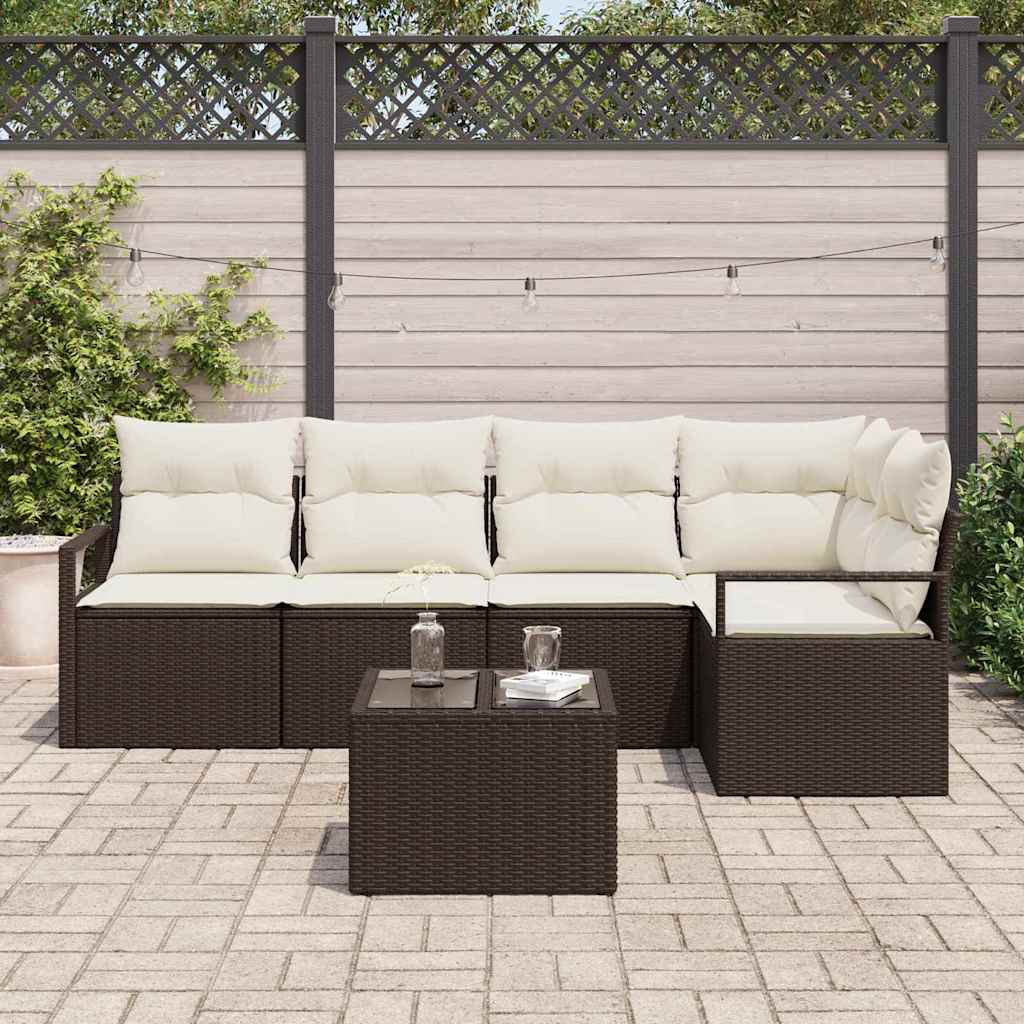 vidaXL 5-delige tuinset met kussens in grijs poly rattan
