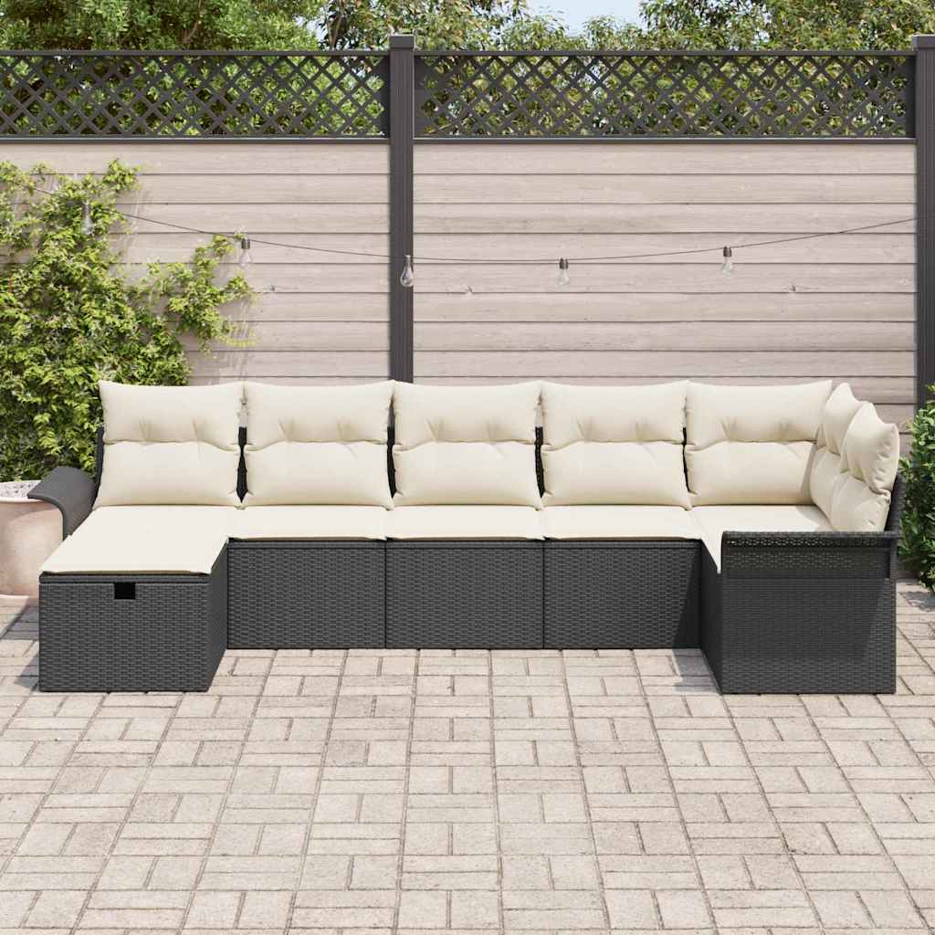 vidaXL 7-delige tuinsofa set met kussens zwart poly rattan