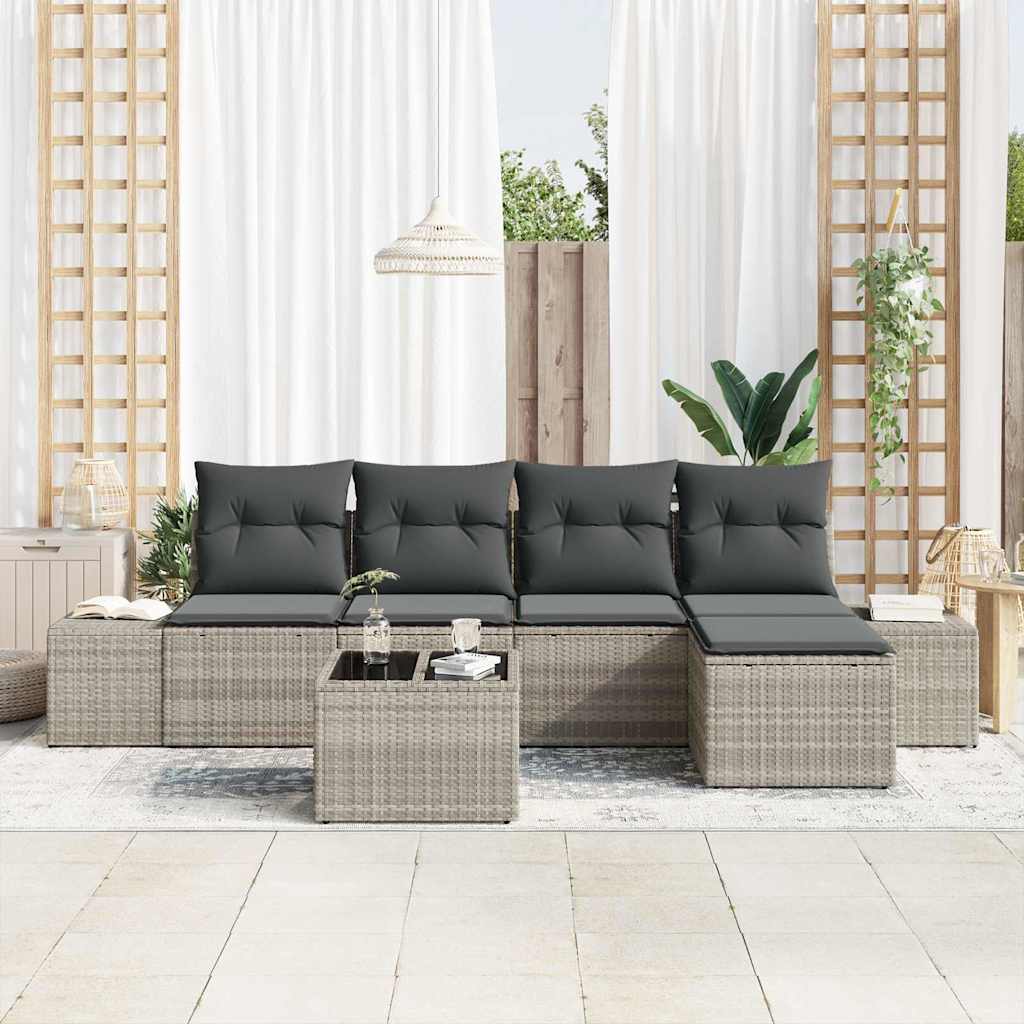 vidaXL 6-delige tuinsofa set met kussens, grijs poly rattan