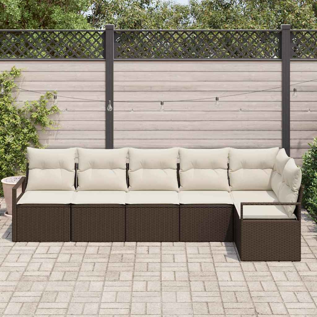 vidaXL 6-delige tuinsofa set met kussens, bruin poly rattan