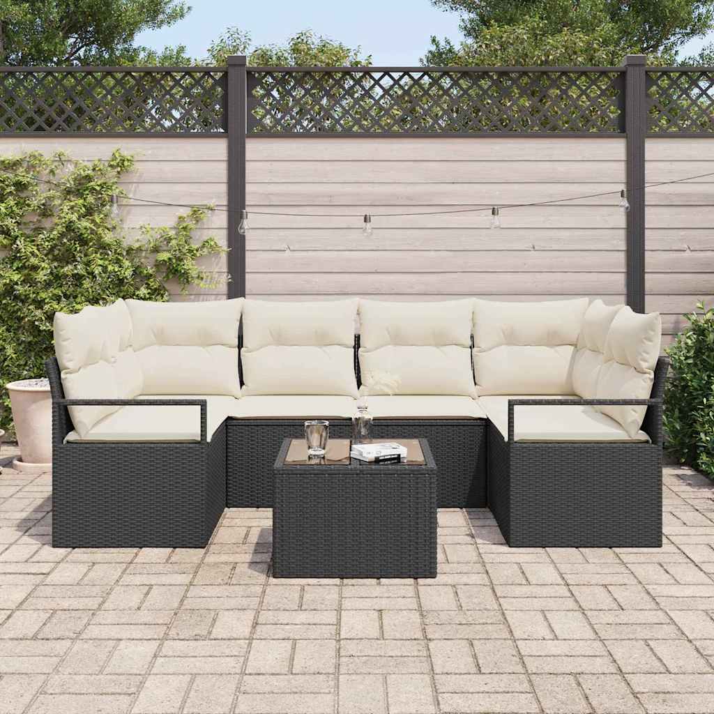 vidaXL 7-delige tuinbank set met kussens zwart poly rattan