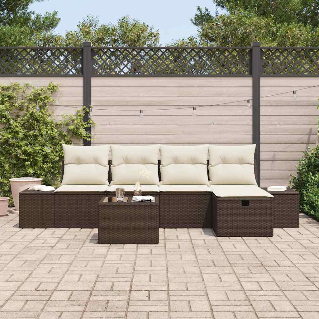 vidaXL 6-delige Tuinbankenset met kussens poly rattan bruin