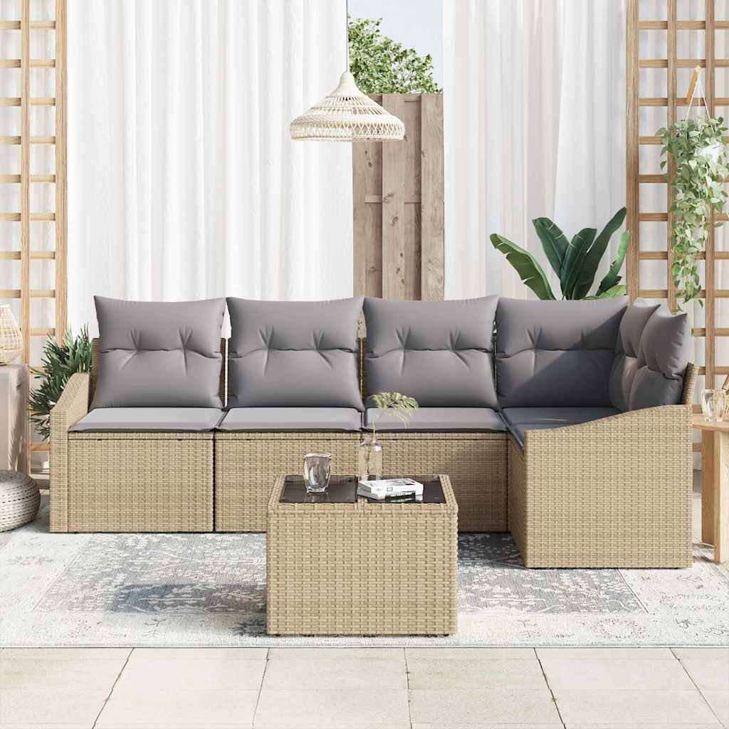 vidaXL 6-delige tuinset met kussens in zwart van poly rattan