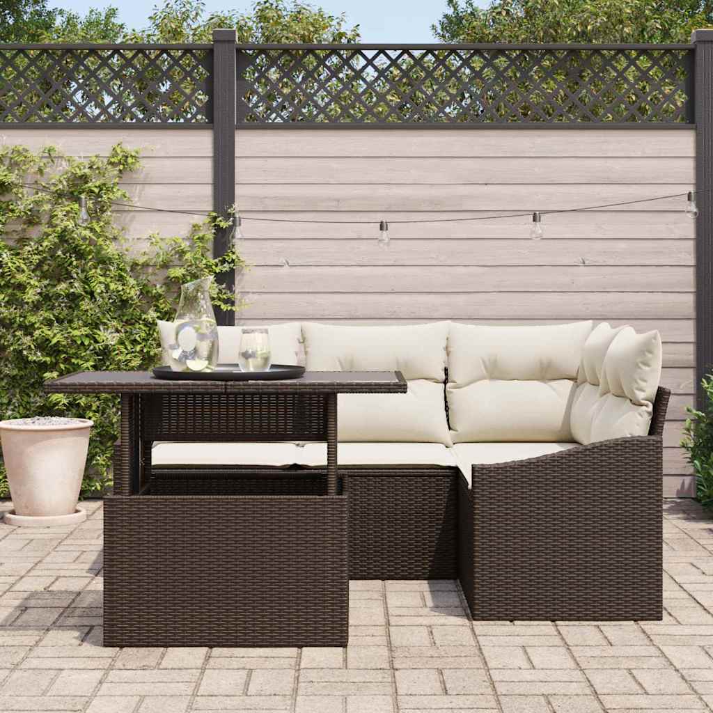 vidaXL 5-delige Tuinbankenset met kussens poly rattan bruin