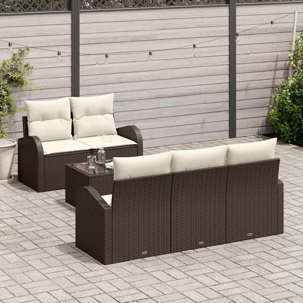 vidaXL 6-delige tuinset met kussens in bruin poly rattan