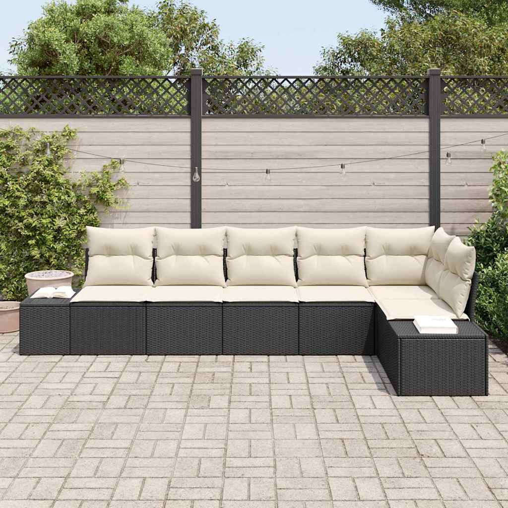 vidaXL 6-delige tuinset met kussens van zwart poly rattan