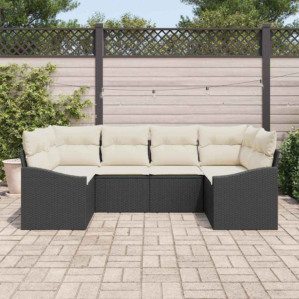 vidaXL 6-delige Tuinbank Set met Kussens in Zwart van Poly Rattan