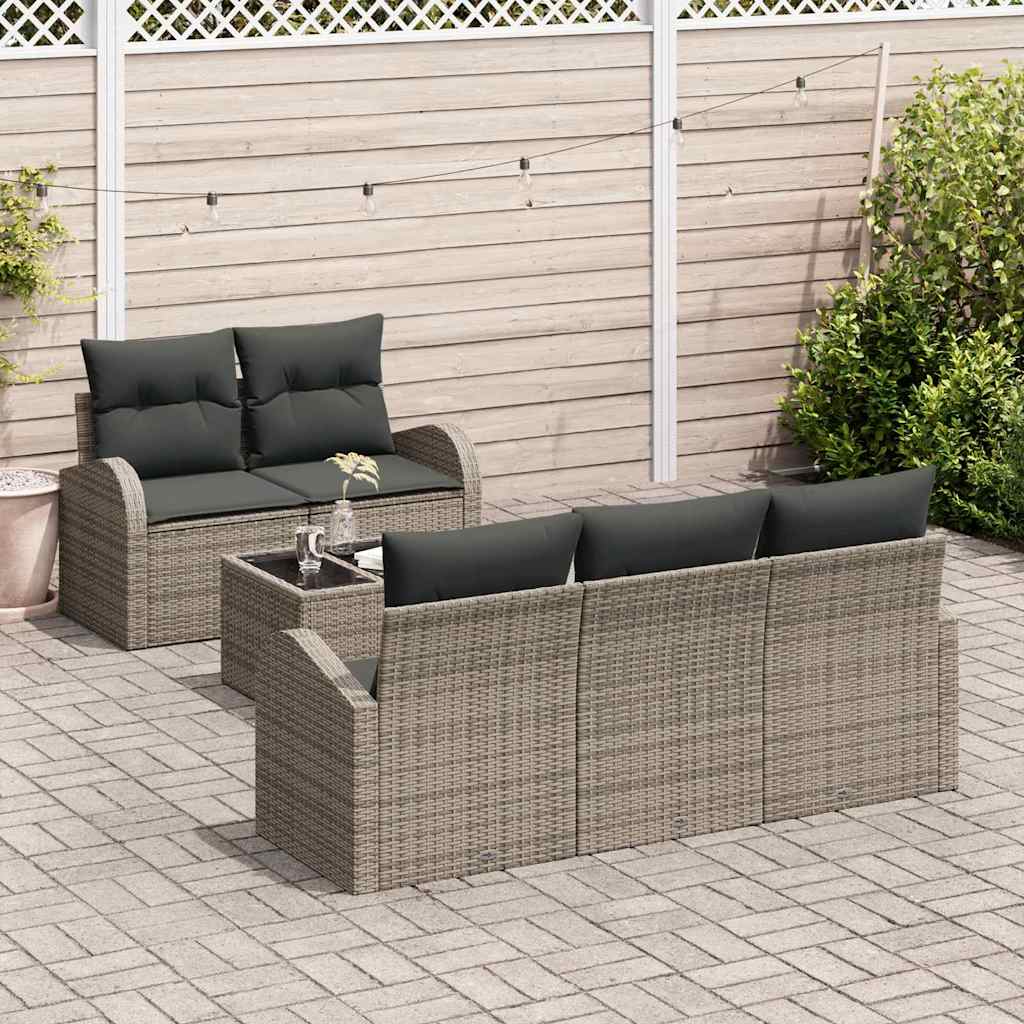 vidaXL 6-delige Tuinbankenset met kussens poly rattan grijs