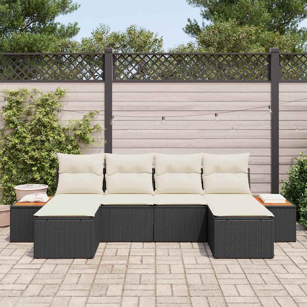 vidaXL 6-delige tuinsofa set met kussens in zwart van poly rattan en acaciahout