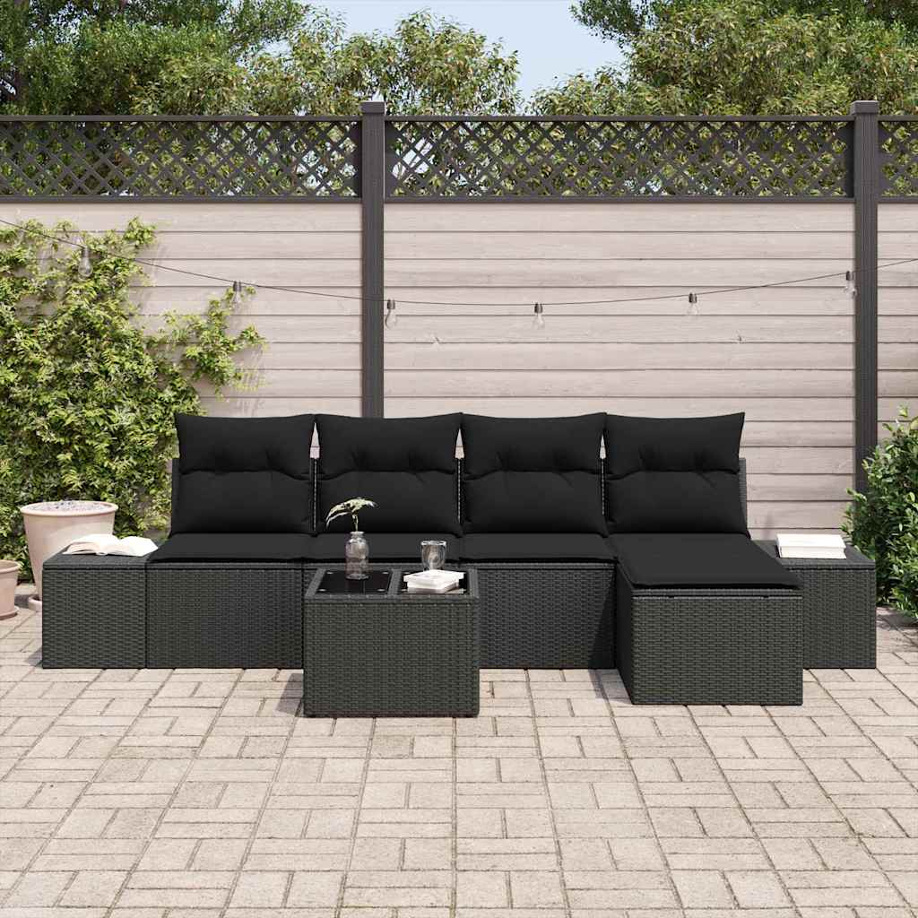 vidaXL 6-delige tuinset met kussens - beige poly riet