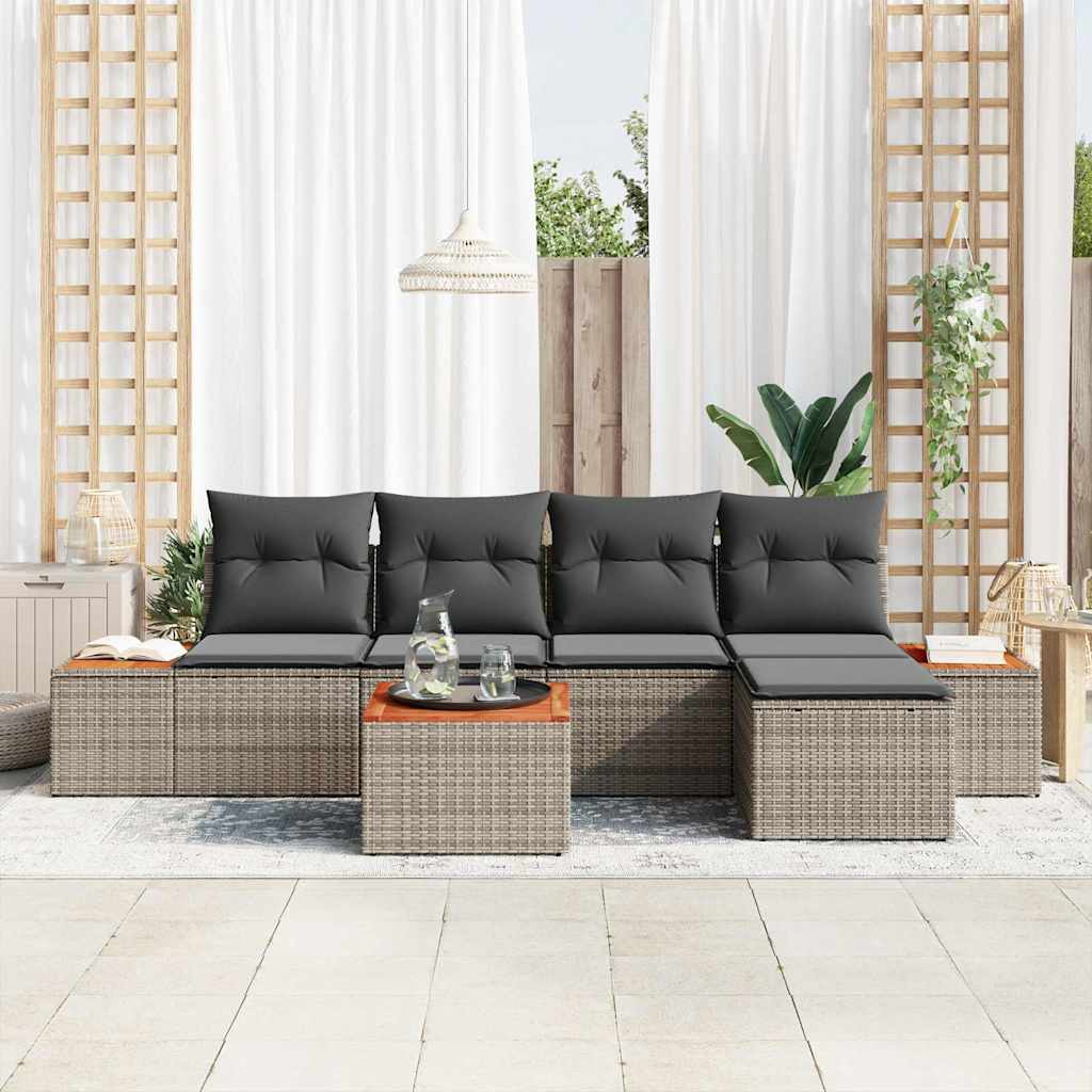 vidaXL 6-delige tuinsofa set met kussens in grijs poly rattan en acaciahout
