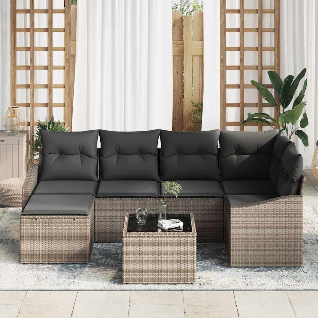 vidaXL 6-delige tuin eetset met kussens in zwart poly rattan