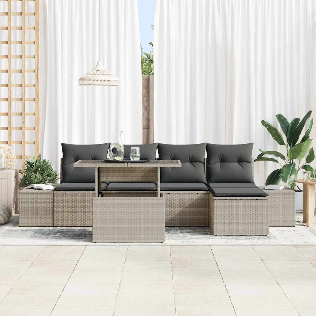vidaXL 6-delige tuinsofa set met kussens Lichtgrijs van Poly Rattan