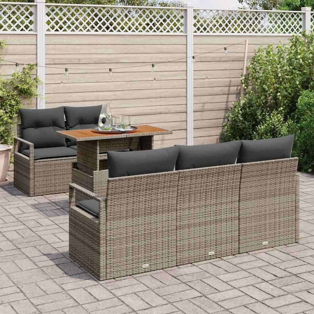 vidaXL 6-delige tuinsofa set met kussens in grijs poly rattan en acacia