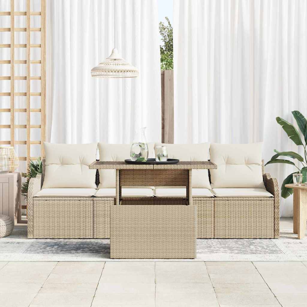 vidaXL 5-delige tuin sofa set met kussens - beige poly rattan