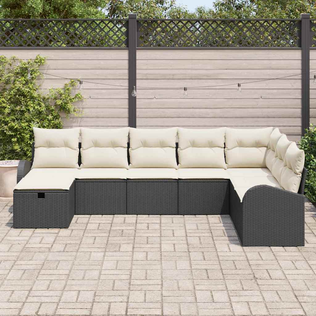 vidaXL 8-delige Tuinbankenset met kussens poly rattan zwart