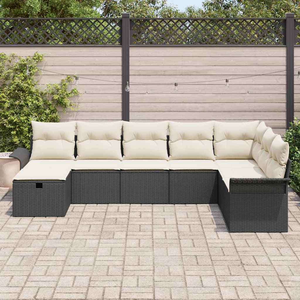 vidaXL 8-delige tuinsofa set met kussens in zwart poly rattan