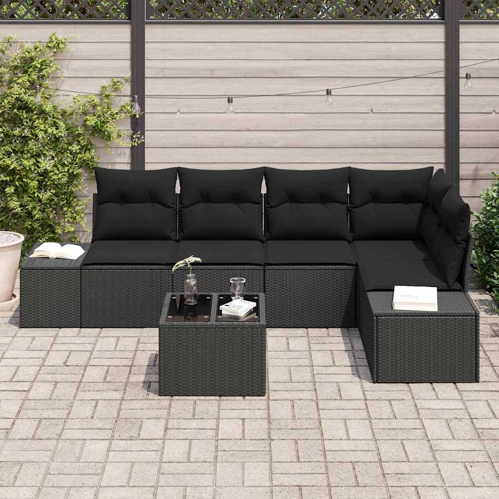 vidaXL 6-delige tuinsofa set met kussens - zwart poly rattan