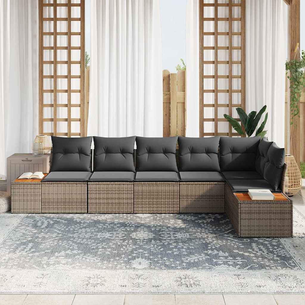 vidaXL 6-delige tuinsofa set met kussens in grijs poly rattan en acacia