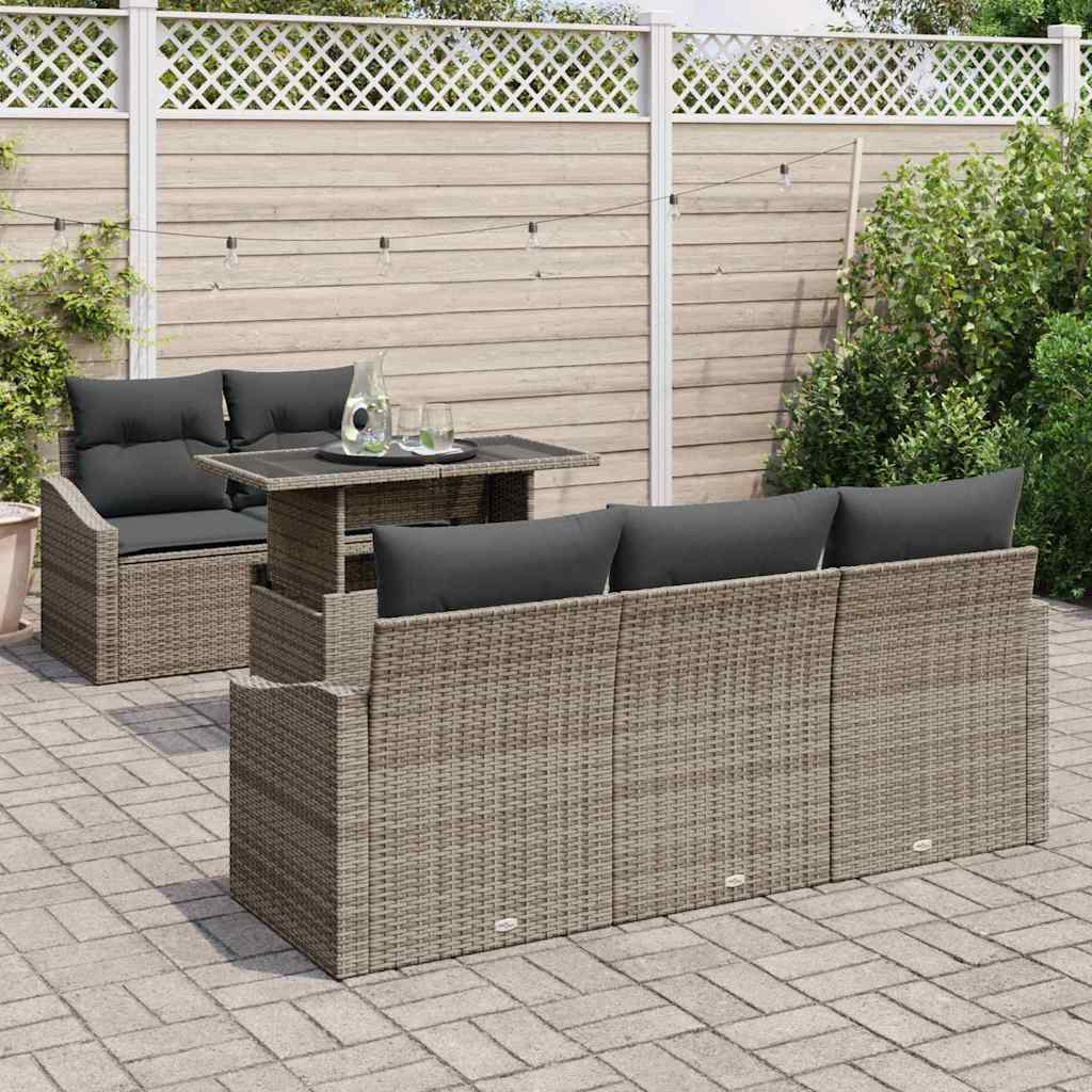 vidaXL 6-delige tuinset met kussens in grijs poly rattan