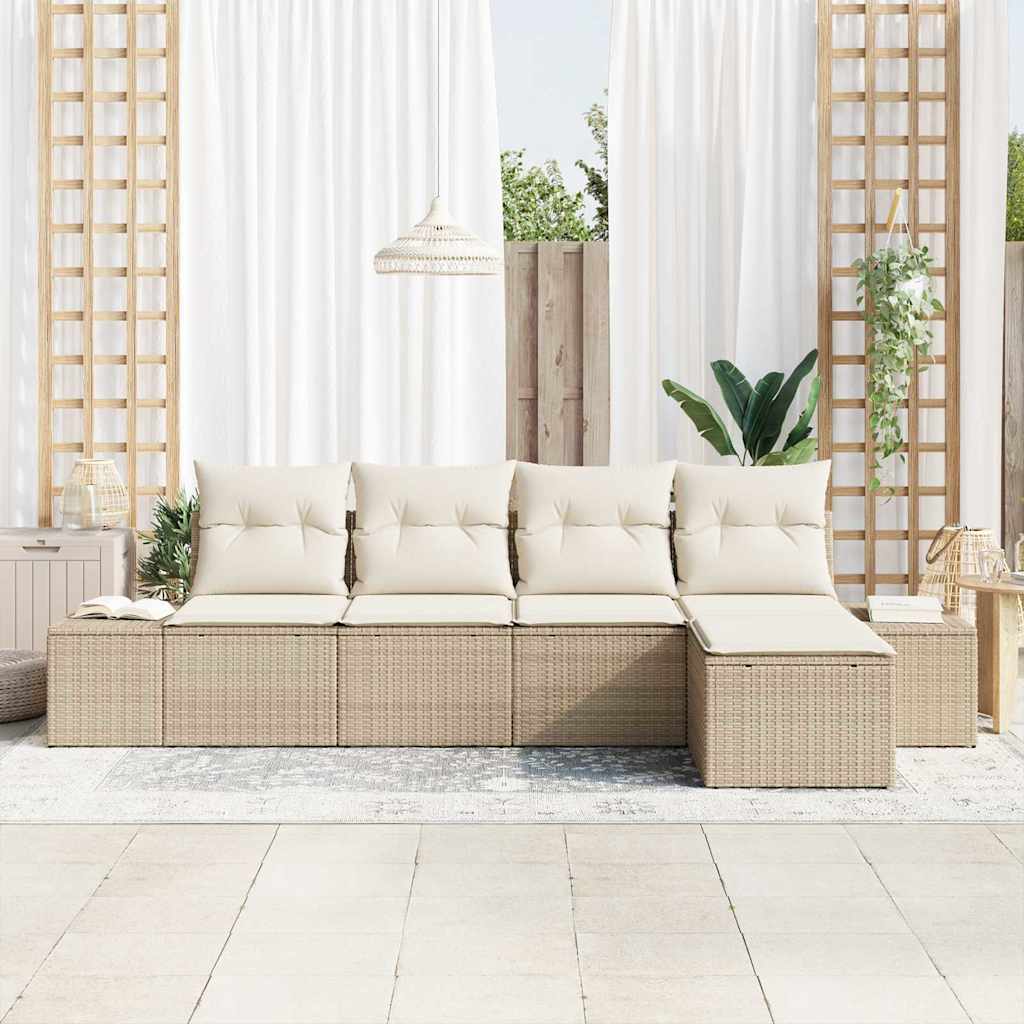 vidaXL 5-delige tuinsofa set met kussens in beige poly rattan
