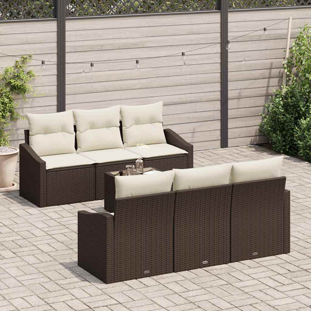 vidaXL 7-delige tuinbankset met kussens - Bruin Poly rattan