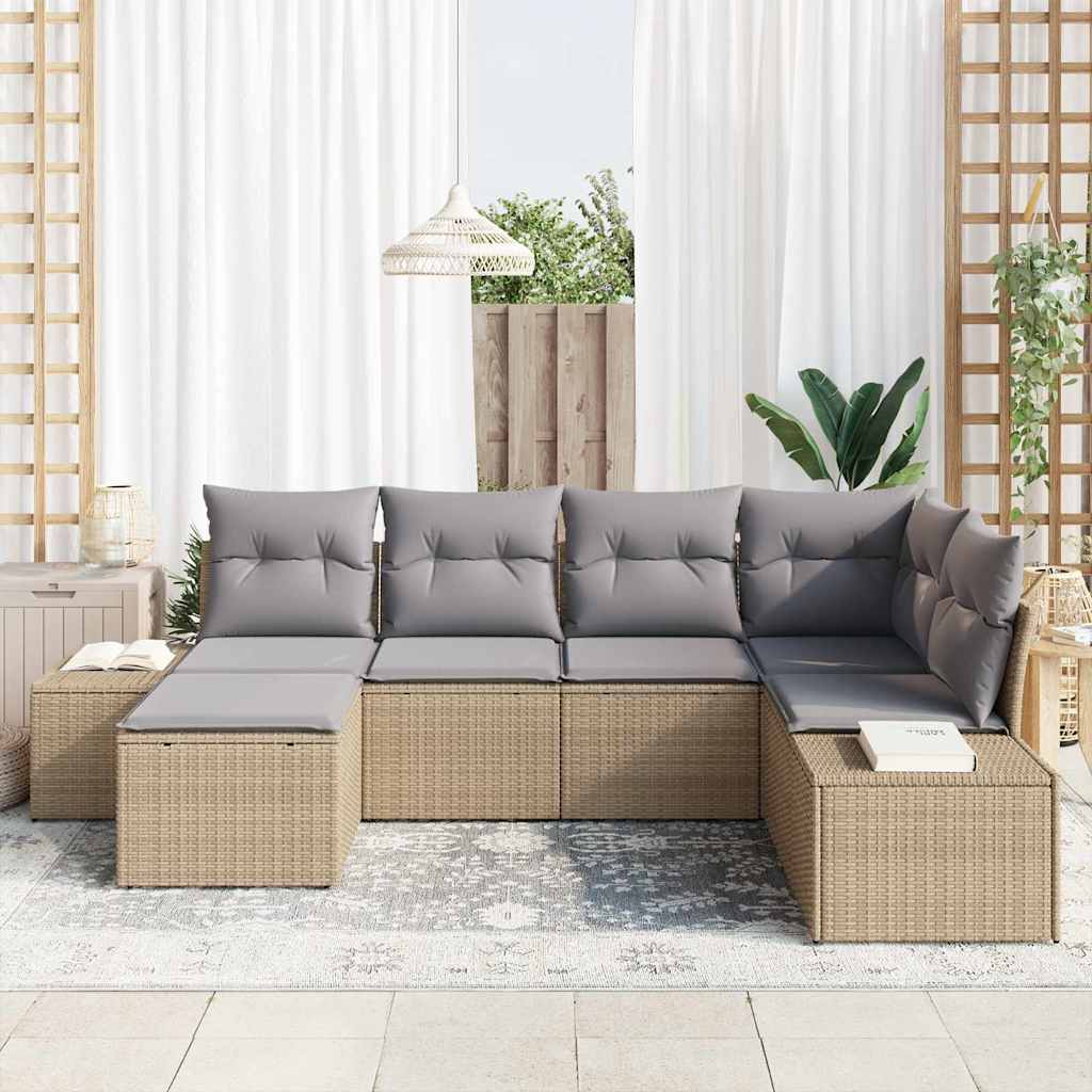 vidaXL 6-delige tuinsofa set met kussens, beige poly rattan