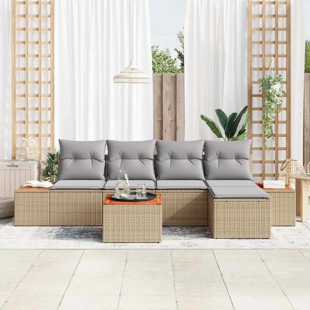 vidaXL 6-delige tuinsofa set met kussens - Beige poly rattan en acaciahout