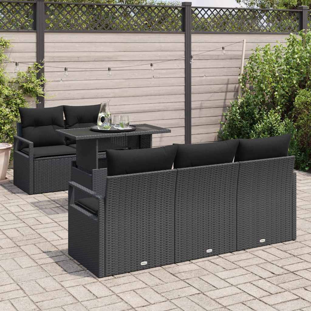 vidaXL 6-delige ligbed set met kussens, zwart poly riet