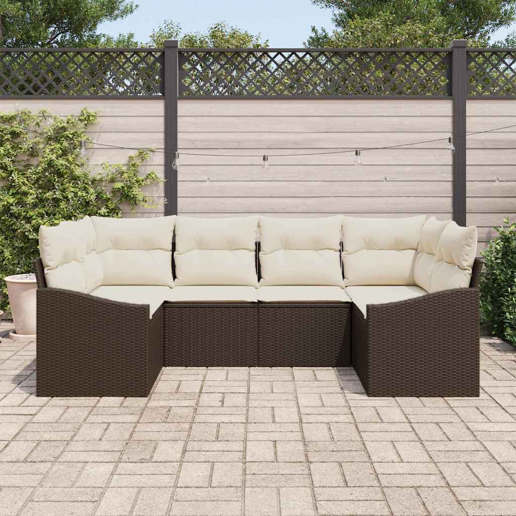 vidaXL 6-delige tuinsofa set met kussens, bruin poly rattan