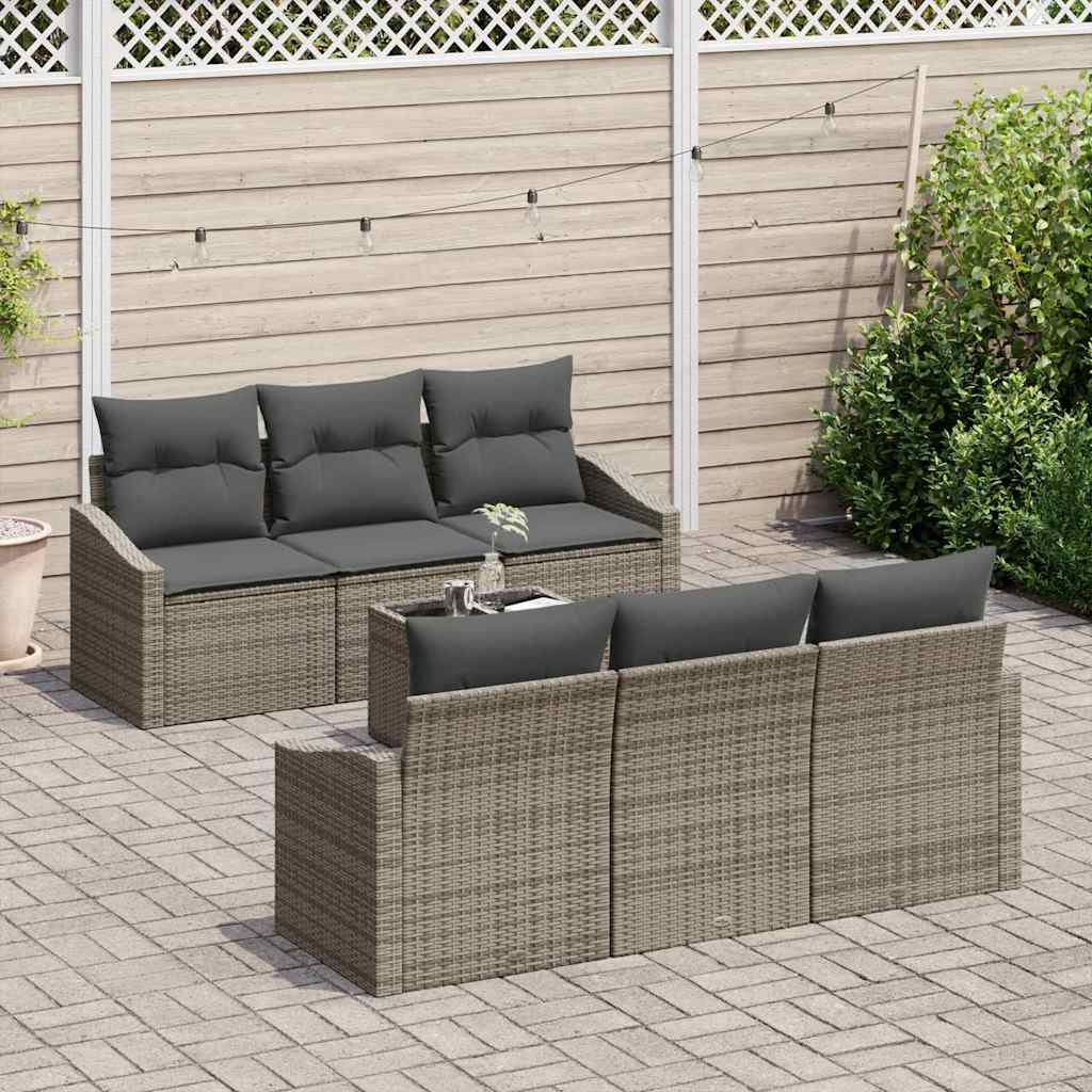 vidaXL 7-delige tuinset met kussens grijs poly rattan