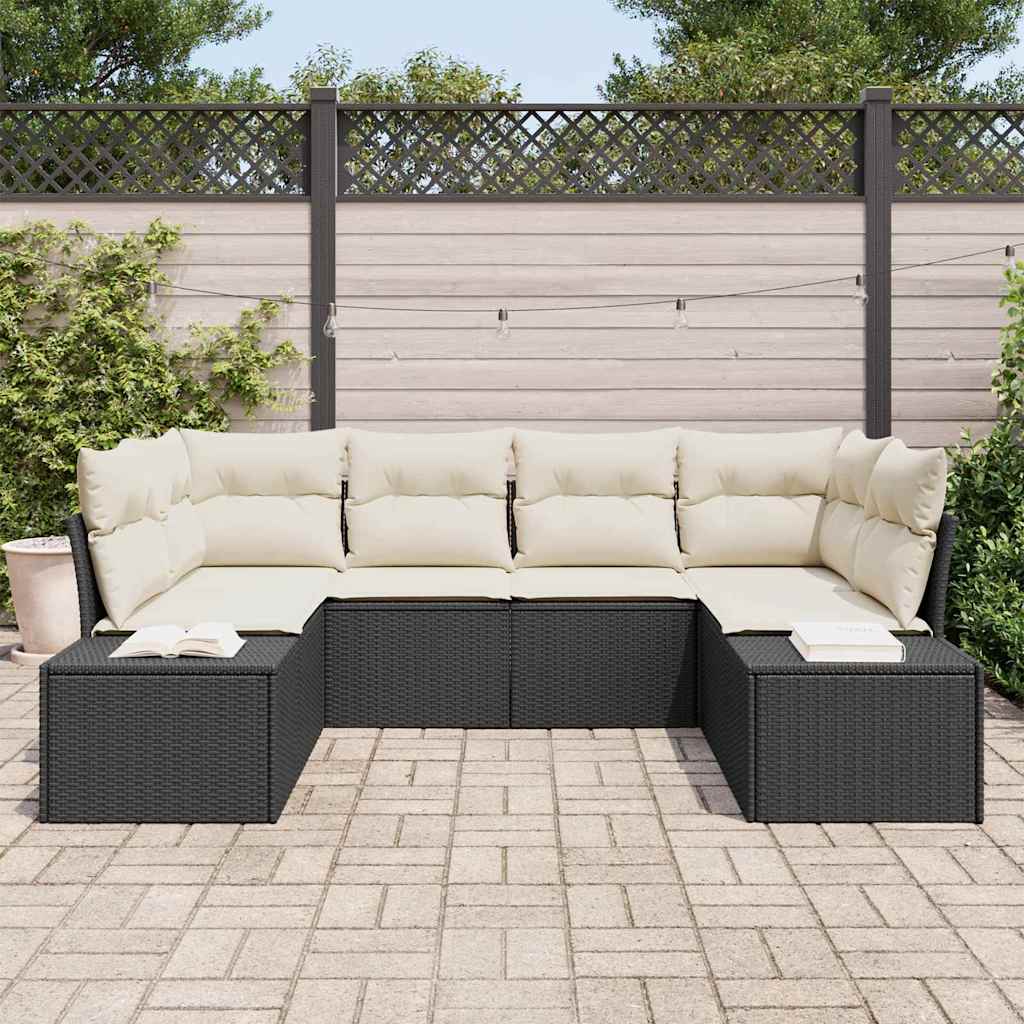 vidaXL 6-delige tuinbank set met zwart poly rattan kussens