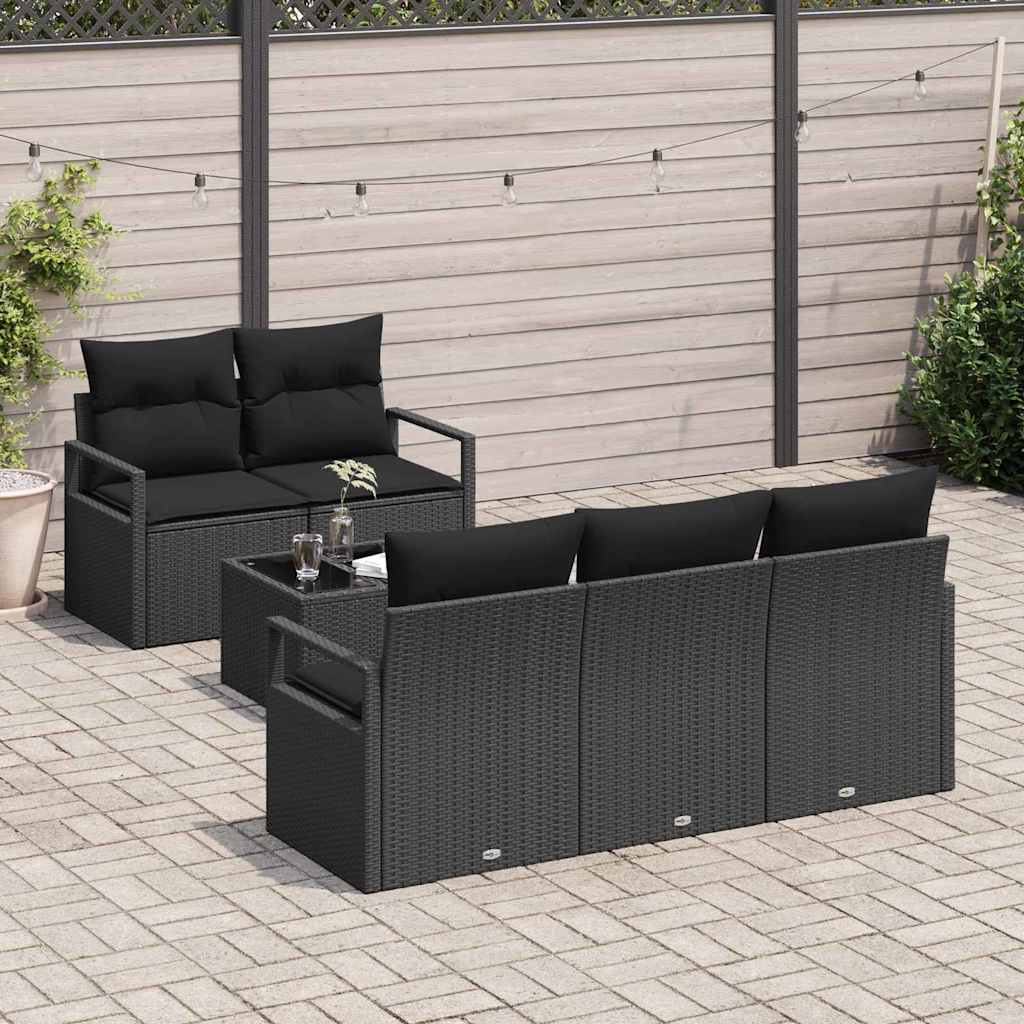 vidaXL 6-delige tuinsofa set met kussens zwart poly rattan